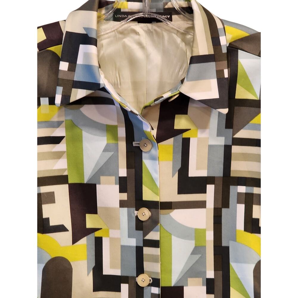 Mod Art Jacket Chartreuse Geometric Blazer Womens 14 Linda Allard Ellen Tracy - Picture 4 of 14